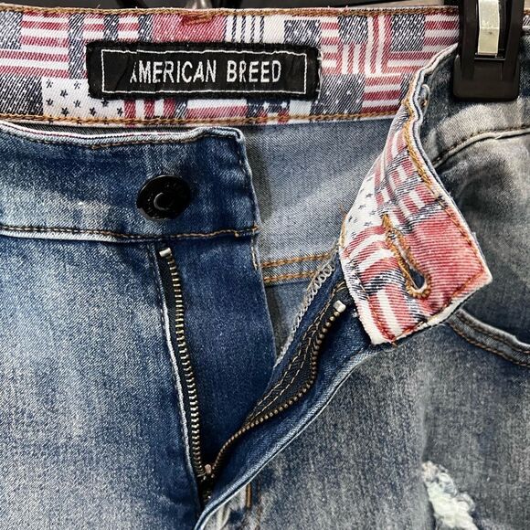 American Breed distressed denim jean shorts size 34 - Picture 6 of 14